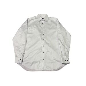 David Donahue Mens Dress Shirt White Pin Dot Pattern 16.5 36/37 Long Sleeve